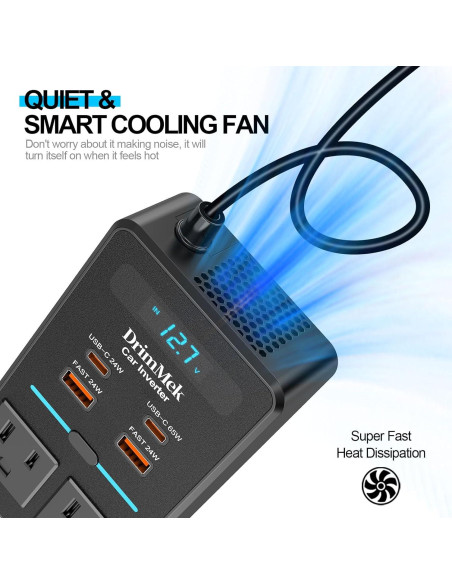 Inversor de Potencia de Coche 300W DrimMek 12V a 110V AC Inversor de Potencia de Coche 300W DrimMek 12V a 110V AC