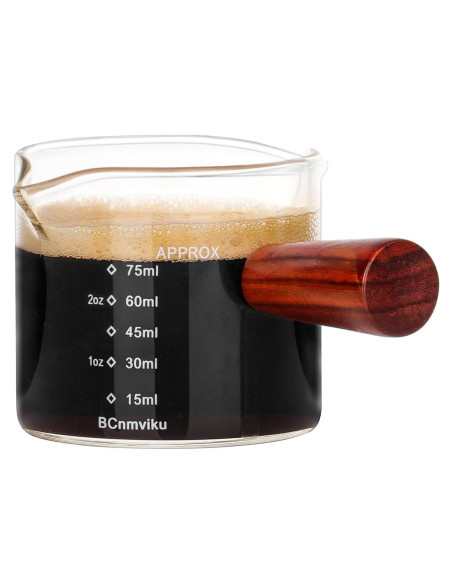 Jarra Medidora de Vidrio BCnmviku 75ml con Asa de Madera Jarra Medidora de Vidrio BCnmviku 75ml con Asa de Madera