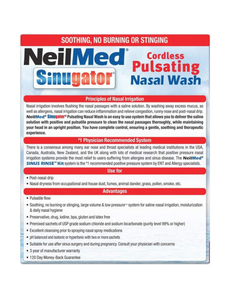 Kit de Lavado Nasal Sin Cable NeilMed Sinugator 30 Paquetes Kit de Lavado Nasal Sin Cable NeilMed Sinugator 30 Paquetes
