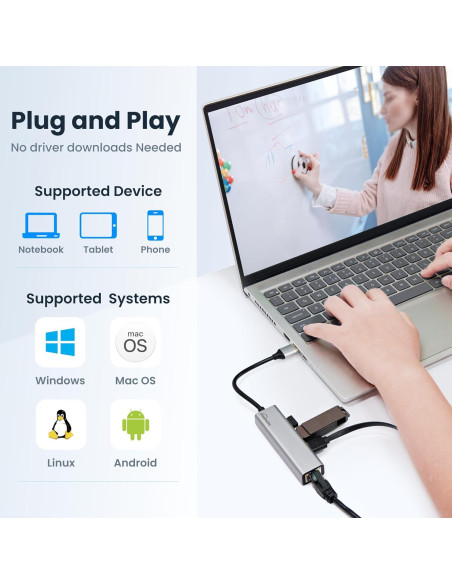 Hub USB 3.0 con Adaptador Ethernet EQIMAIMAI 1Gbps Hub USB 3.0 con Adaptador Ethernet EQIMAIMAI 1Gbps
