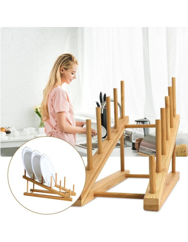 Estante de Secado de Platos de Bambú TIE-DailyNec 30x11.4x48.3cm
