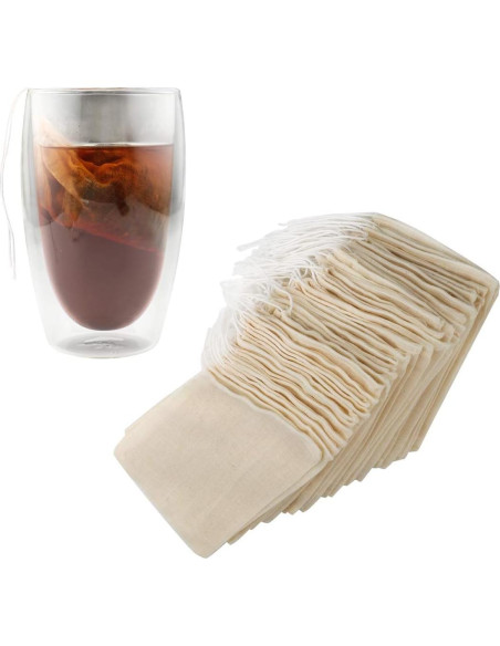 Bolsas de Filtro de Té Reutilizables Housim 50 Piezas Algodón Ecológico Bolsas de Filtro de Té Reutilizables Housim 50 Piezas Algodón Ecológico