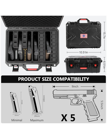 Estuche Duro Kinghardcase para 5 Pistolas y 21 Revistas Estuche Duro Kinghardcase para 5 Pistolas y 21 Revistas