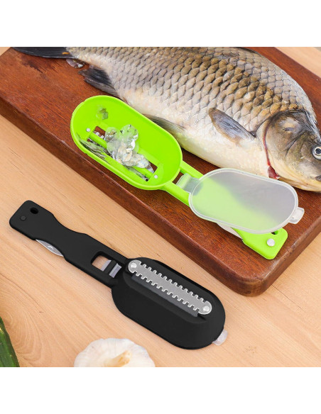 Raspador de Escamas de Pescado 2 en 1 Genérico con Contenedor Raspador de Escamas de Pescado 2 en 1 Genérico con Contenedor