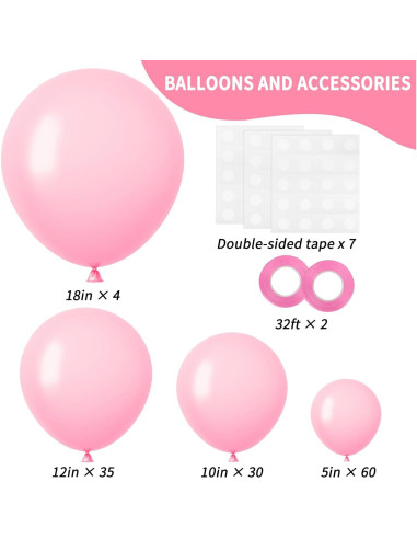 Kit de Globos Rosados RUBFAC 129pcs 5-18cm para Fiestas
