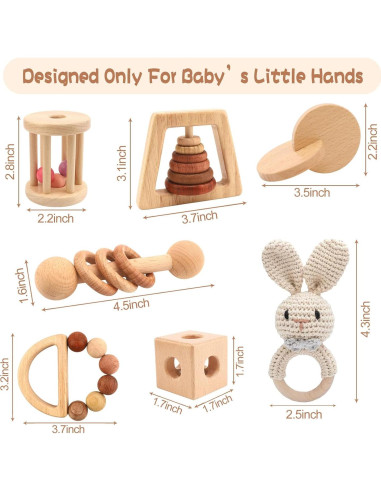Juego de Sonajeros de Madera Natural 7PCS Montessori