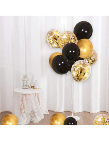 Globos de Láttex Metálico Negro y Oro 60 Pzs 30.48 cm