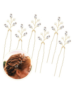 Horquillas de Novia Syhood 6 Piezas Doradas con Perlas y Rhinestones