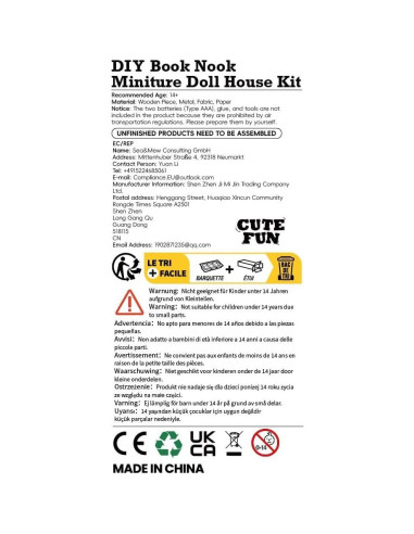 Kit de Rincón de Libros Cutefun Cuerdas de Bach DIY con Luz LED