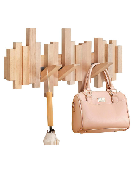 Perchero de pared Ufine de madera con 6 ganchos abatibles Perchero de pared Ufine de madera con 6 ganchos abatibles