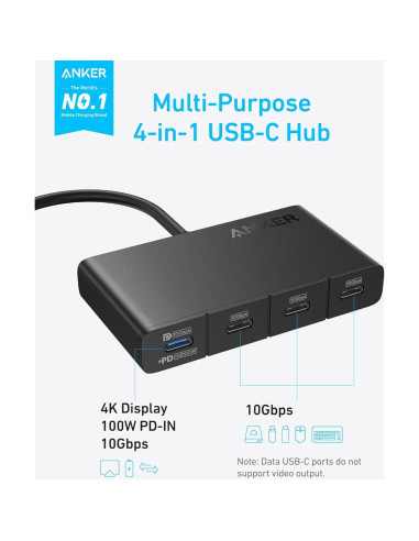 Hub USB-C Anker A8340 4 Puertos 10Gbps 100W Carga Rápida