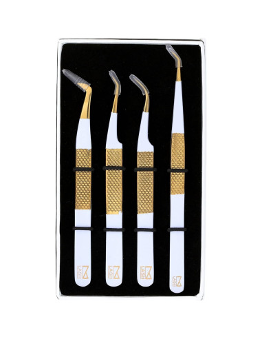 Juego de 4 Pinzas Profesionales M Lash para Extensiones de Pestañas