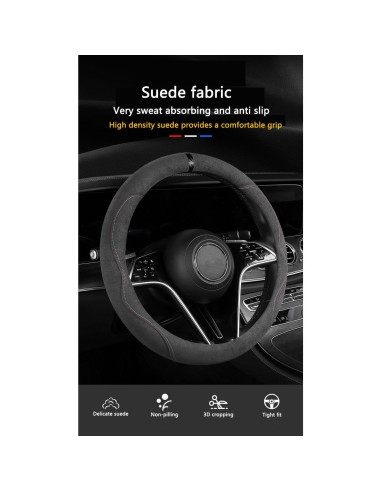 Funda de Volante Suede Genérico 36.8-39.4 cm Gris Antideslizante