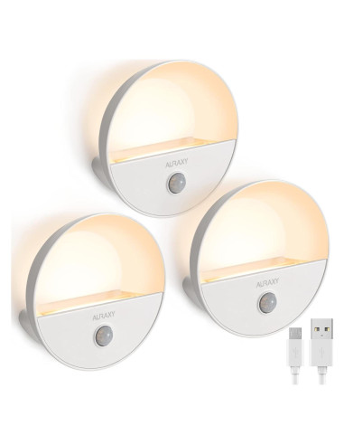 Luz Nocturna LED Recargable AURAXY con Sensor de Movimiento 3 Paquete