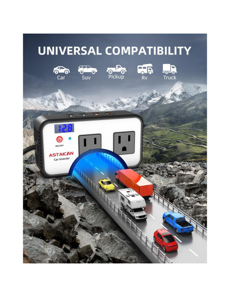 Inversor de Potencia de Coche Astaican 200W DC 12V a 110V AC Inversor de Potencia de Coche Astaican 200W DC 12V a 110V AC