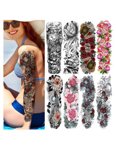 Manga Temporal de Tatuaje Completo CUTELIILI - 8 Hojas Flora