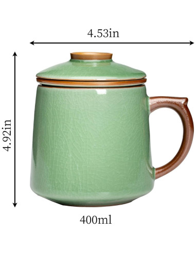 Taza de Cerámica con Infusor y Tapa HAFTOLYR 400ml Verde