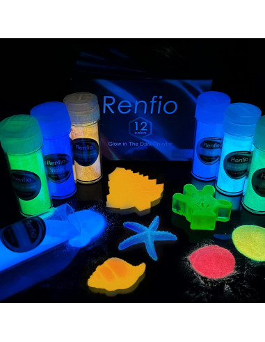 Conjunto de Polvo Brillante en la Oscuridad Renfio 12 Colores 276g
