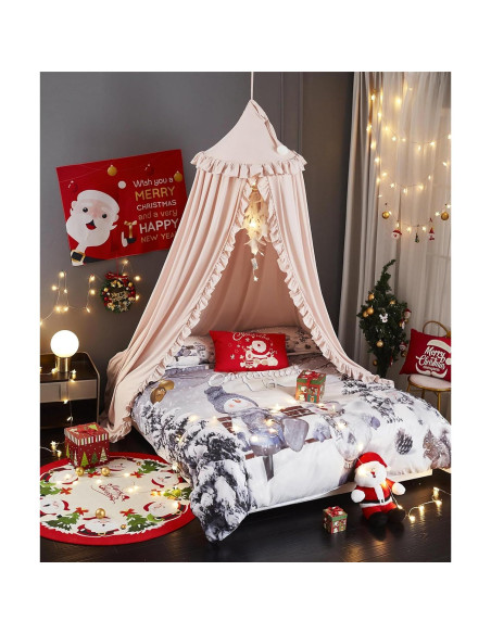 Dosel de Cama Redondo VETHIN para Niñas - Castillo Soñador Beige Rosa Dosel de Cama Redondo VETHIN para Niñas - Castillo Soñador Beige Rosa