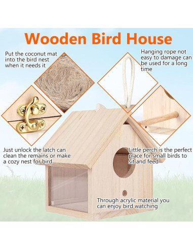 Casa de pájaros de madera Tfwadmx 15x13x16 cm para exteriores