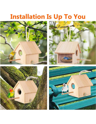 Casa de pájaros de madera Tfwadmx 15x13x16 cm para exteriores