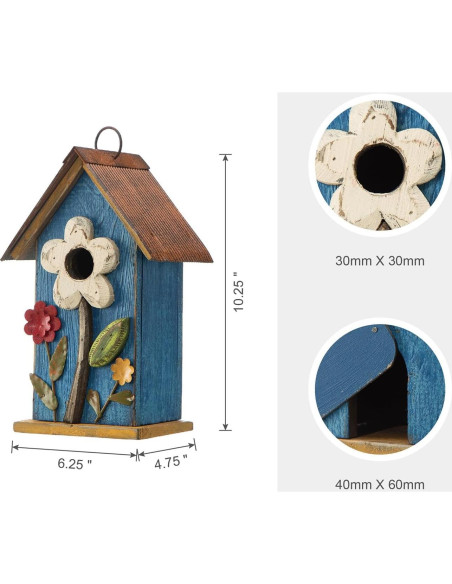 Casa de Aves Colgante Glitzhome 26cm Madera Azul Lavado Casa de Aves Colgante Glitzhome 26cm Madera Azul Lavado
