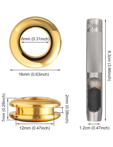 Kit de Ojetes de Latón Notgia 6 Sets 8mm con Perforadora 12mm