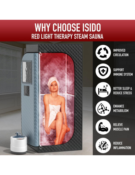 Sauna de Vapor Infrarroja Portátil ISIDO 3L 1300W con Luz Roja Sauna de Vapor Infrarroja Portátil ISIDO 3L 1300W con Luz Roja