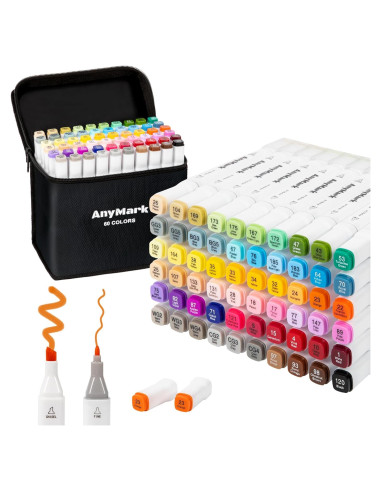 Marcadores de Alcohol AnyMark Set de 60 Colores Punta Doble