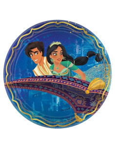 Platos de Fiesta Redondos Metálicos Disney Aladino 22.86 cm - 8 Pzas