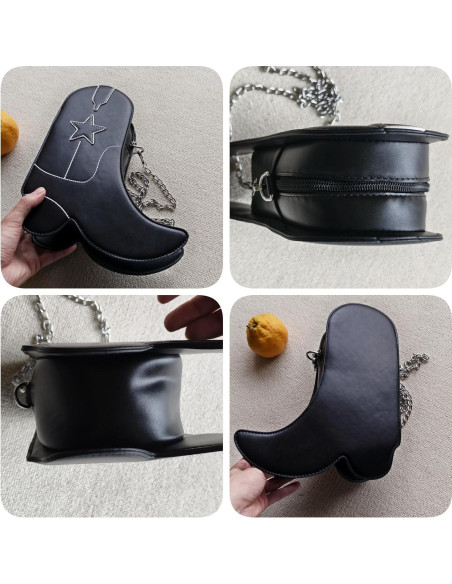 Bolso Cruzado de Cuero Vegano QHMCEXG Botín Cowboy Negro 22x7x29cm Bolso Cruzado de Cuero Vegano QHMCEXG Botín Cowboy Negro 22x7x29cm