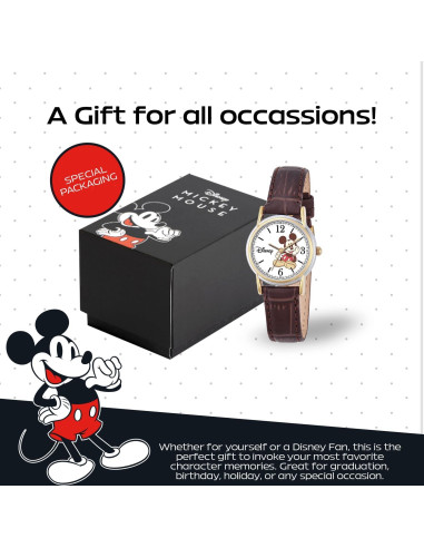 Reloj Mickey Mouse Vintage para Mujeres - Caja Dorada 28mm