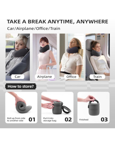 Almohada de Viaje EVERY THINK Espuma Viscoelástica Ajustable Negra