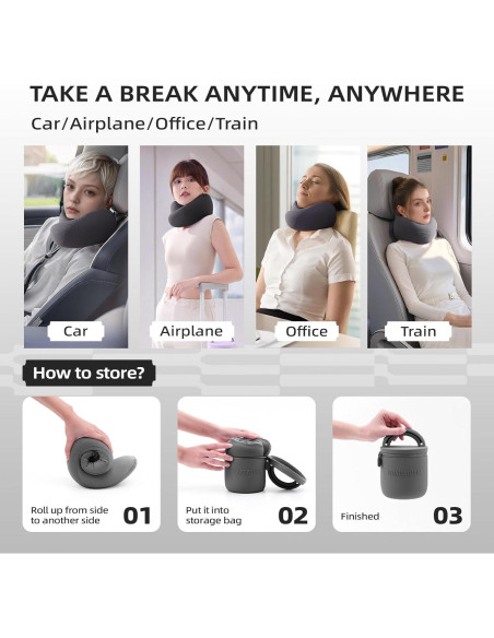 Almohada de Viaje EVERY THINK Espuma Viscoelástica Ajustable Negra Almohada de Viaje EVERY THINK Espuma Viscoelástica Ajustable Negra