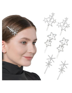 Pinzas para el Cabello VinBee 6Pcs Estrella Rhinestone Plata