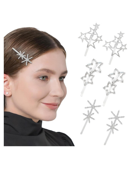 Pinzas para el Cabello VinBee 6Pcs Estrella Rhinestone Plata Pinzas para el Cabello VinBee 6Pcs Estrella Rhinestone Plata