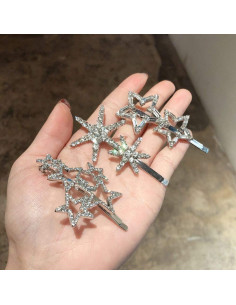 Pinzas para el Cabello VinBee 6Pcs Estrella Rhinestone Plata 2