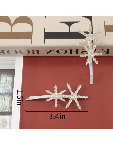 Pinzas para el Cabello VinBee 6Pcs Estrella Rhinestone Plata
