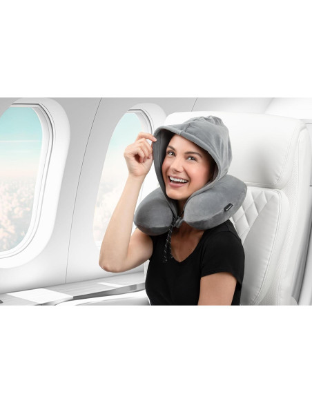 Almohada de viaje con capucha Brookstone - Espuma viscoelástica Almohada de viaje con capucha Brookstone - Espuma viscoelástica
