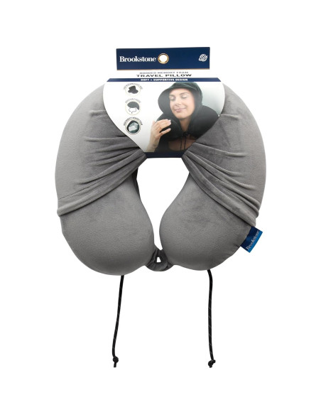 Almohada de viaje con capucha Brookstone - Espuma viscoelástica Almohada de viaje con capucha Brookstone - Espuma viscoelástica