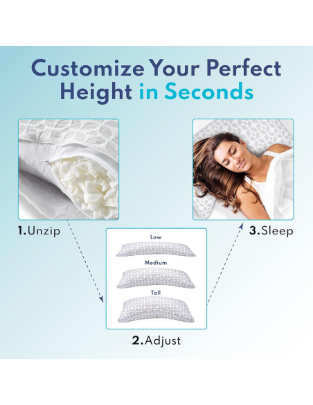 Almohada Ajustable de Espuma Memoria Blissy Rey Enfriamiento Almohada Ajustable de Espuma Memoria Blissy Rey Enfriamiento