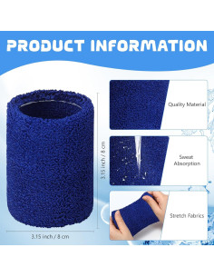 12 Muñequera Deportiva Absorbente Ywmigl Azul 8x8 cm 2