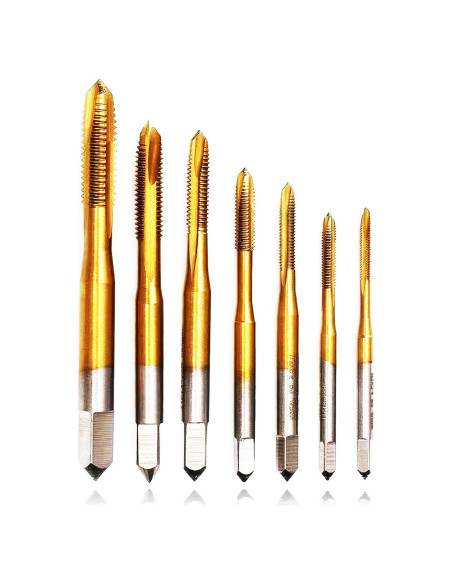 Juego de Machos Métricos 7 PCS HSS6542 Punta Espiral Titanio Juego de Machos Métricos 7 PCS HSS6542 Punta Espiral Titanio