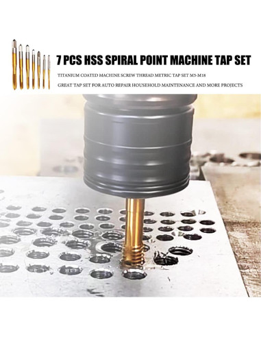 Juego de Machos Métricos 7 PCS HSS6542 Punta Espiral Titanio