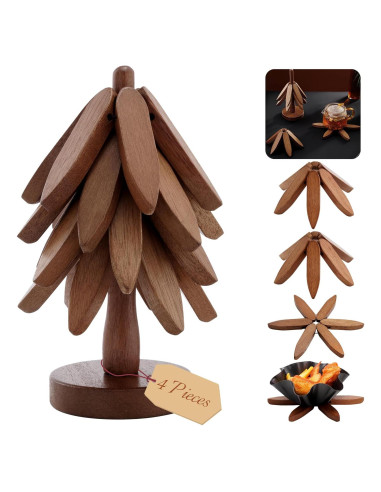 Trivetes de Madera FONYICK 20 cm Aislantes y Decorativos 4PCS