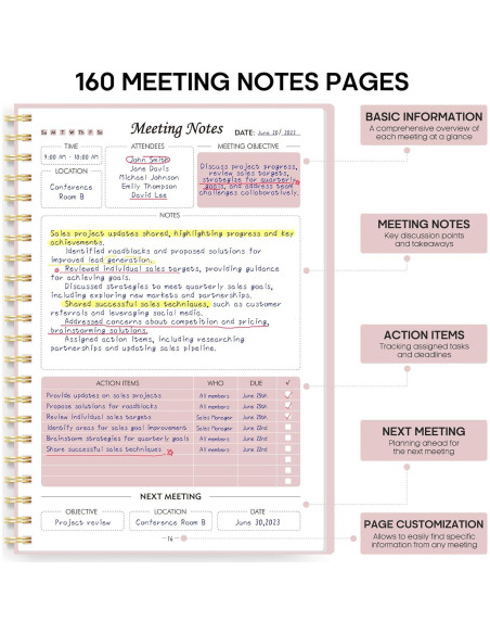 Cuaderno de Reuniones Taja Rosa B5 - 160 Páginas Organizador Cuaderno de Reuniones Taja Rosa B5 - 160 Páginas Organizador