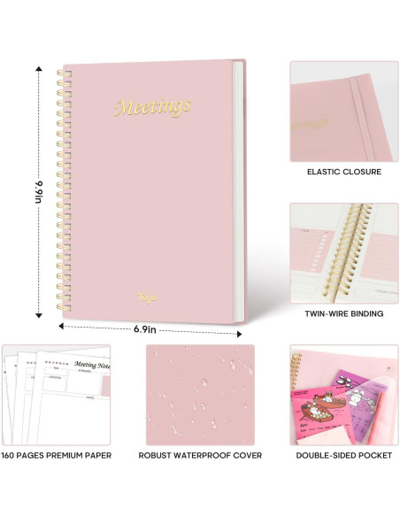 Cuaderno de Reuniones Taja Rosa B5 - 160 Páginas Organizador Cuaderno de Reuniones Taja Rosa B5 - 160 Páginas Organizador