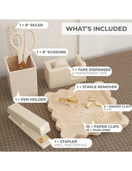 Juego de Accesorios de Escritorio KIBAGA Beige - Organizador Completo Juego de Accesorios de Escritorio KIBAGA Beige - Organizador Completo