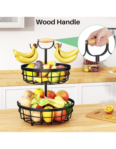 Cesta de Frutas de 2 Niveles SAYZH con Soporte para Plátanos Cesta de Frutas de 2 Niveles SAYZH con Soporte para Plátanos