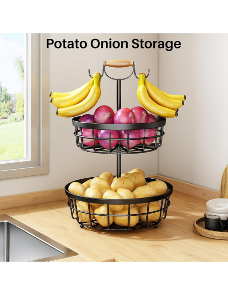 Cesta de Frutas de 2 Niveles SAYZH con Soporte para Plátanos Cesta de Frutas de 2 Niveles SAYZH con Soporte para Plátanos